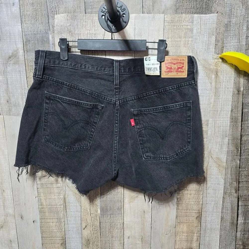 Levi's Black Distressed 501 Jean Shorts - Picture 3 of 6